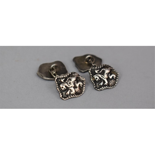 328 - A Pair of Silver Cufflinks with Shield and Lion Motif