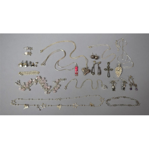 334 - A Collection of Various Silver Jewellery  to include Star Necklace and Earrings, Heat Pendants on Si... 