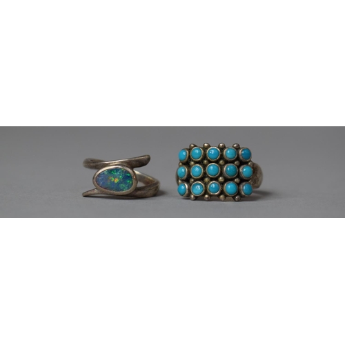 335 - An Indian Silver and Turquoise Ring and a Silver and Opal Example