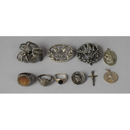 336 - A Collection of White Metal and Silver Jewellery to include Brooches and Rings Etc