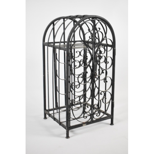 357 - A Small Wrought Iron Eight Bottle Wine Rack in Locking Cage, 67cms Tall x30cms Wide