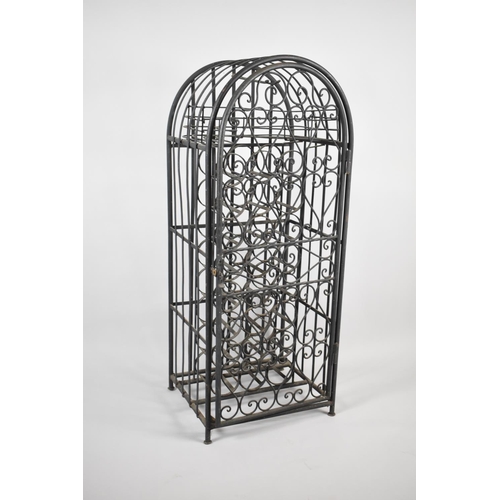 358 - A Wrought Iron 24 Bottle Wine Rack with Glass Storage Shelf and Hangers to Top, with Lockable Hinged... 