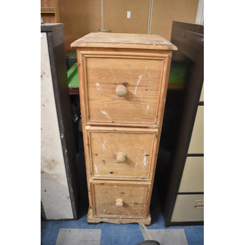 369 - A Narrow Pine Chest of Three Drawers, 45cms Wide by 124cms High