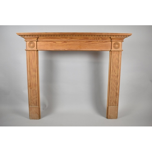 420 - A Pine Framed Fire Place Surround with Reeded Columned Stylised Supports and Galleried Top, 139cms W... 