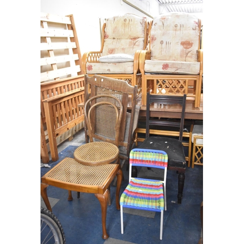 436 - A Collection of Various Cane Seated Furniture to include Steamer Chair, Penny Seated Bentwood Chair ... 