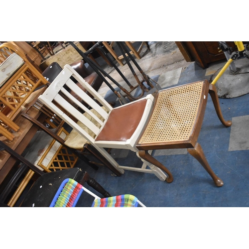 437 - A Cane Seated Cabriole Supported Stool, together with Two Dining Chairs