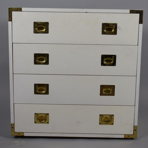 454 - A Small White Campaign Style Chest of Four Drawers with Brass Mounts and Inset Handles, 70x44.5x52cm... 