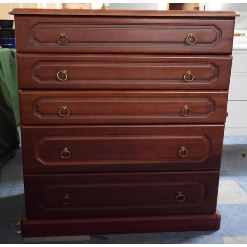 457 - A Late 20th Century Bedroom Chest of Five Long Drawers with Brass Looped Handles, 94x48x99cms High