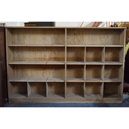 458 - A Large Pitch Pine Store, 209x33x138cms High, Missing Some Dividers