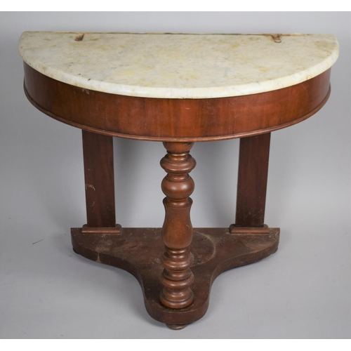 478 - A Victorian Mahogany Framed Demi Lune Washstand with Marble Top (Missing Gallery Back), 89cm wide