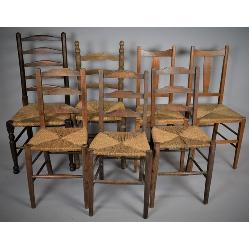 491 - A Collection of Seven Various Rush Seated Chairs