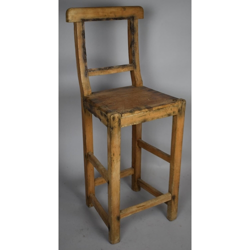 495 - A Vintage Pine Framed Bar Stool, Missing Cane Back Support, 113cm High