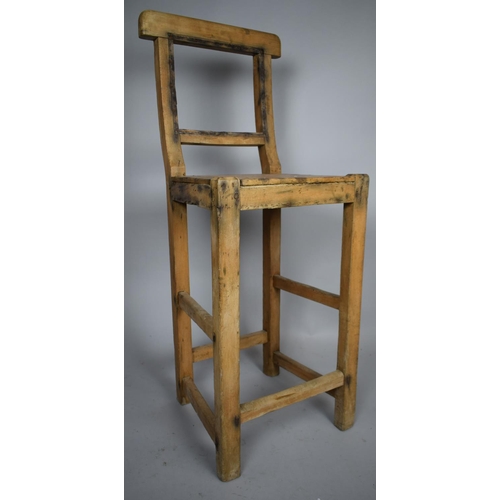 495 - A Vintage Pine Framed Bar Stool, Missing Cane Back Support, 113cm High