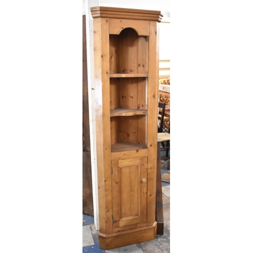 505 - A Pine Corner Cabinet with Open Three Shelf Top Store and Bottom Cupboard Base, 51cm x 195cm high