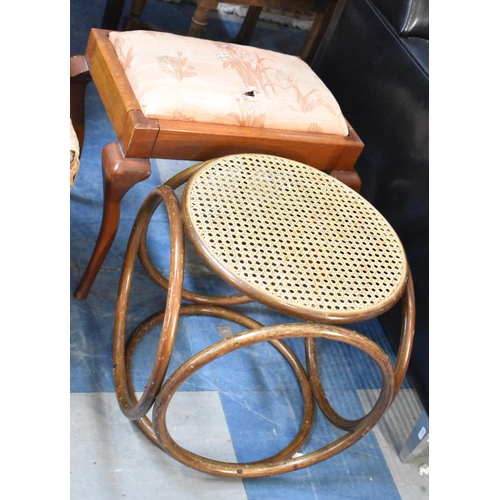 507 - A Bent Wood Cane Topped Stool Together with a Mahogany Framed Cabriole Leg Example