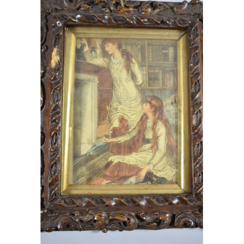 62 - A Pair of 19th Century Carved Oak Framed Prints. 24x29cms, Both with Loss and One With Cracked Glass