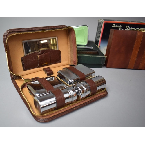 98 - A Cased Double Six Dominoes with Original Box together with Gents Travelling Dressing Set and Ladies... 