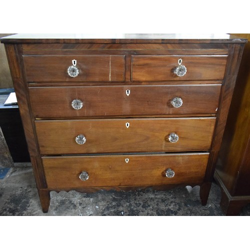 480 - A Victorian Mahogany String Inlaid Bedroom Chest of Two Short and Three Long Drawers, Having Glass K... 