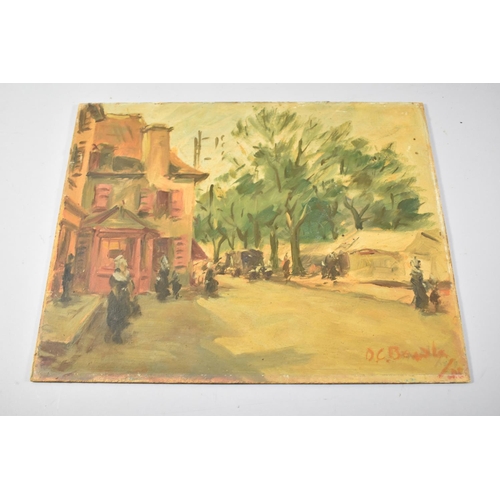 116 - A Double Sided Oil on Board Depicting Street Scene and Market Scene. Street Scene Signed Lower Right... 