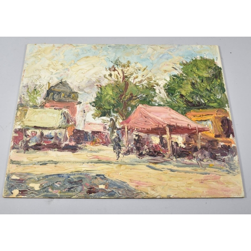 116 - A Double Sided Oil on Board Depicting Street Scene and Market Scene. Street Scene Signed Lower Right... 