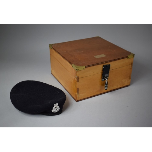 121 - A Brass Mounted Fitted Box Containing Royal Military Academy Beret