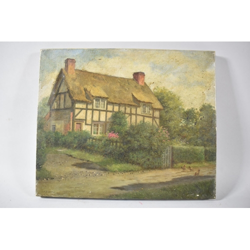 127 - A Collection of Three Mounted but Unframed Oils Depicting River Thames Scene, Half Timbered Cottage ... 