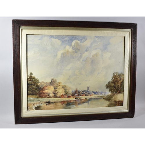 128 - A Framed Watercolour Depicting River at Ludlow, Shropshire, 63x46cm