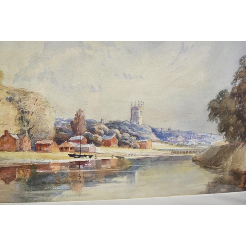 128 - A Framed Watercolour Depicting River at Ludlow, Shropshire, 63x46cm