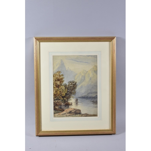 131 - A Framed Watercolour Depicting 19th Century Lake Scene, 19x27cm