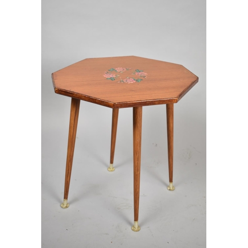 143 - A Mid 20th Century Octagonal Occasional Table with Rose Decoration to Top, 44cm wide