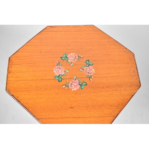 143 - A Mid 20th Century Octagonal Occasional Table with Rose Decoration to Top, 44cm wide