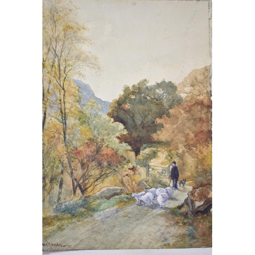 157 - Two Mounted but Unframed Watercolors, Rural Scene, Buchanan- Shepherd on Lane, 26x34cm and Harrison-... 