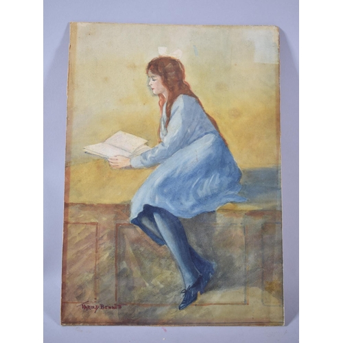 158 - A Watercolour on Card Depicting Maiden Reading Book, Signed Harold Bennett, 24.5x34cm