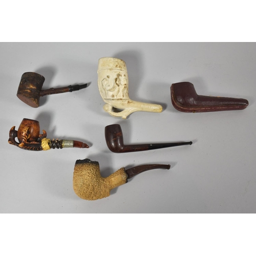 163 - A Collection of Five Vintage Pipes and a Pipe Case