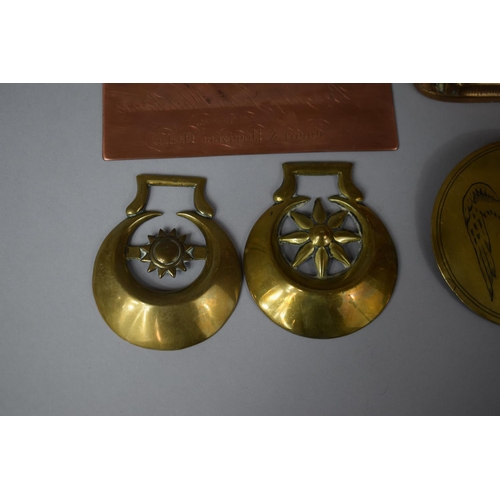 167 - A Collection of Copper and Brass to Include Donkey Match Holder, Two Horse Brass, Eagle Circular Mou... 