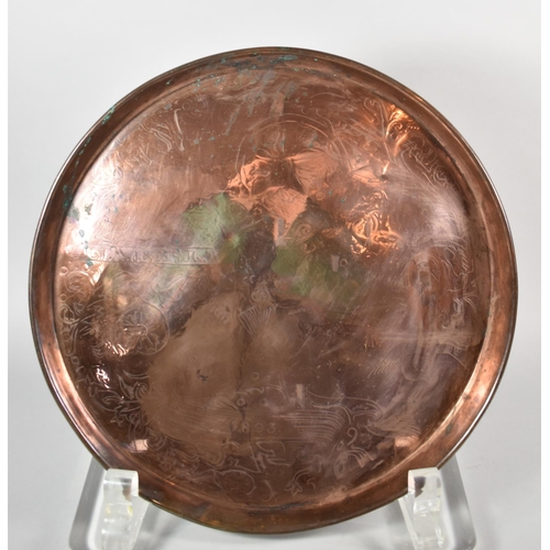 175 - A Late Victorian Engraved Circular Copper Tray, Dated 1893, 45cm Diameter