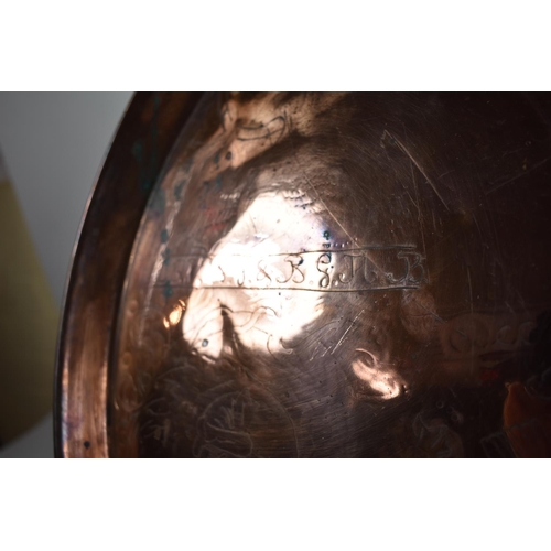 175 - A Late Victorian Engraved Circular Copper Tray, Dated 1893, 45cm Diameter