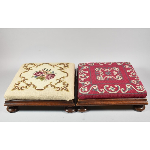 177 - A Near Pair of Mahogany Framed Tapestry Upholstered Square Footstools, 32cm