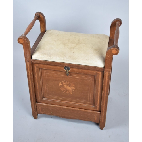 67 - An Inlaid Edwardian Piano Stool with Fall Front to Music Store, 53cm Wide