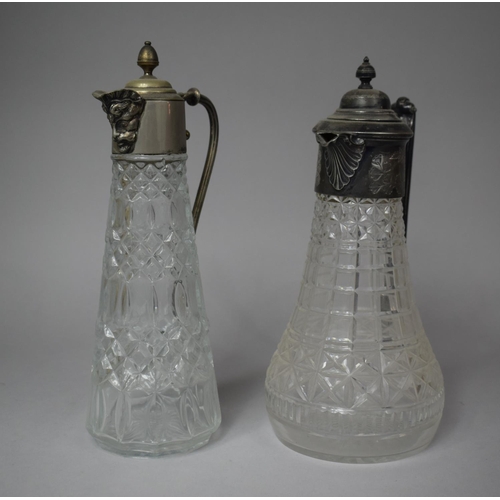 80 - Two Silver Plate Mounted Moulded Glass Claret Jugs