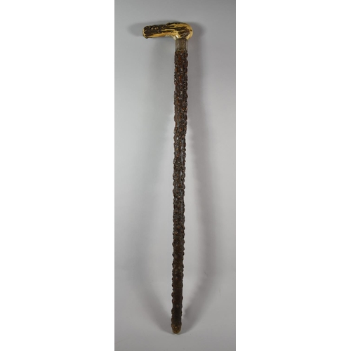 90 - A Bone Handled and White Metal Mounted Briar Walking Stick, 90cm Long