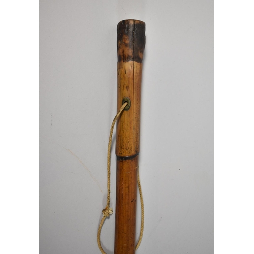 92 - A Bamboo Walking Cane, the Handle with Inset Compass, 90cm Long