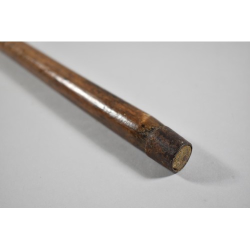 92 - A Bamboo Walking Cane, the Handle with Inset Compass, 90cm Long