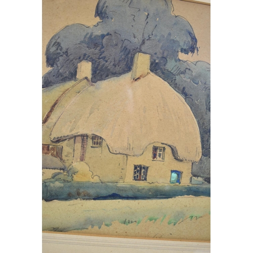 101 - A Framed Watercolour Depicting Thatched Cottage Signed Bedford, 33x23cm