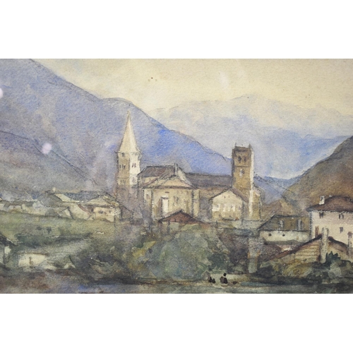 145 - A Framed Watercolour Depicting Church in Aosta Valley Signed For Francis Walker 1908, 24x17cm