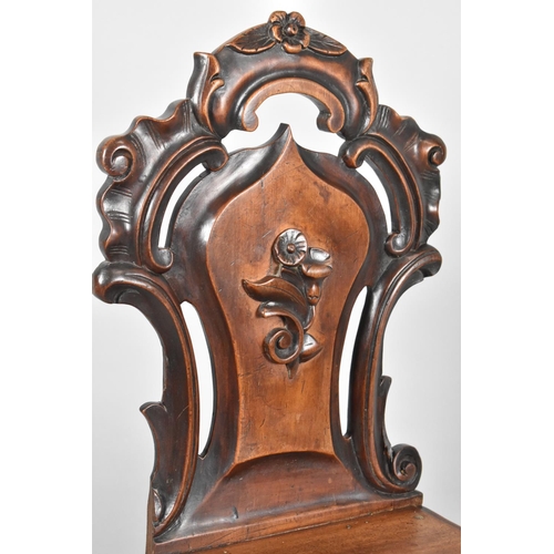 183 - A Victorian Mahogany Serpentine Front Hall Chair with Carved Pierced Back