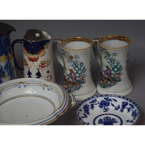 275 - A Collection of 19th Century and Later Ceramics to Comprise Oriental Scene Transfer Printed Tankards... 