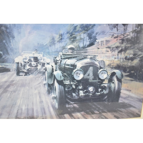 282 - A Framed Print, 1930 Le Mans Bentley After Michael Turner, Print has Slipped From Map, 52x37cm