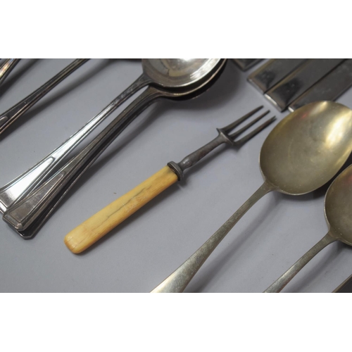 328 - A Collection of Various Silver Plated Cutlery Together with an Early 19th Century Three Pronged Bone... 