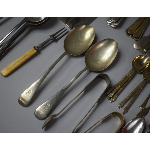 328 - A Collection of Various Silver Plated Cutlery Together with an Early 19th Century Three Pronged Bone... 